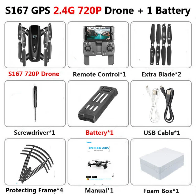S167 Профессиональный gps Дрон с камерой 4K HD 5G gps WiFi FPV широкоугольный Радиоуправляемый квадрокоптер Вертолет игрушка vs E520S SG900-S - Color: 2.4G 720P 1B