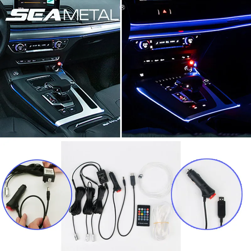 

Car EL Neon Strip RGB Automobiles Atmosphere Light Strips Sound Remote Control RGB LED Decorative Car Ambient Light Car Styling