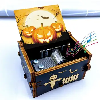 

New product hand-cranked music box wooden painted Halloween night music box thriller Christmas, New Year's Day gift