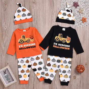 

Baby Clothes Halloween Set Black Pumpkin Print Long Sleeve Baby Girls Rompers Set Orange Striped Newborn Set Baby Boys Outfits