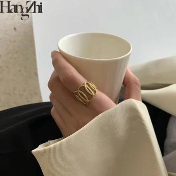 

HANGZHI 2020 New Trendy Retro Open Ring Wide Side Hollow Simple Fashionable Personality Ring for Women Girls Party Jewelry Gift