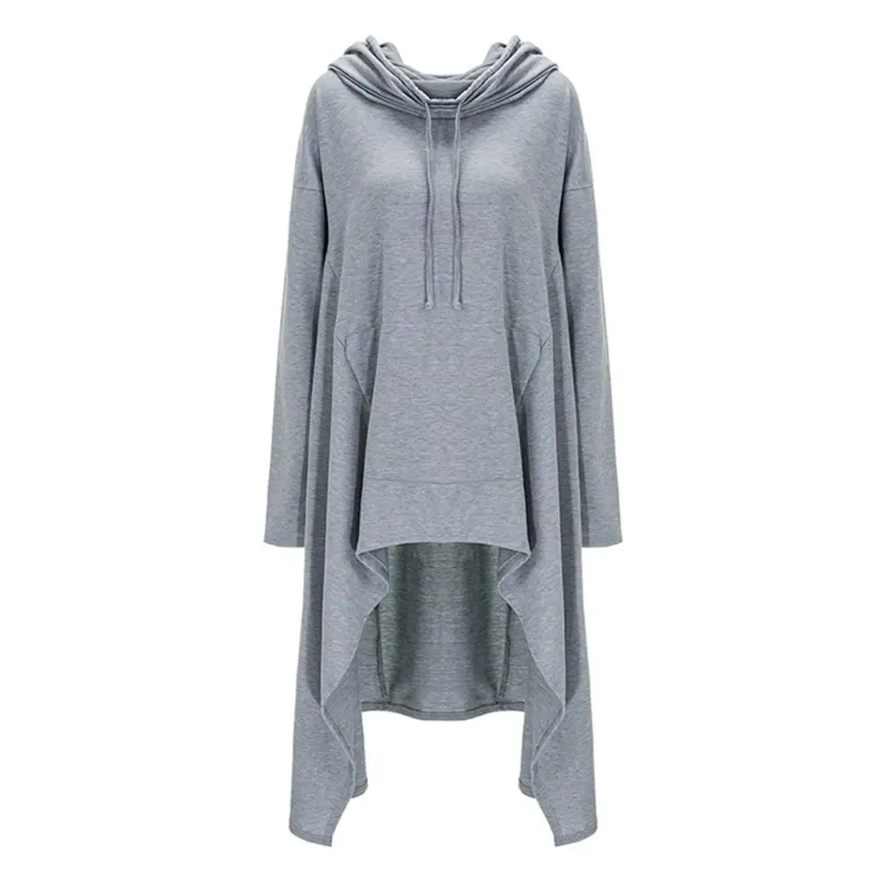

2019 European and American fashionable cotton Pure color Gray Long-style Hoodies