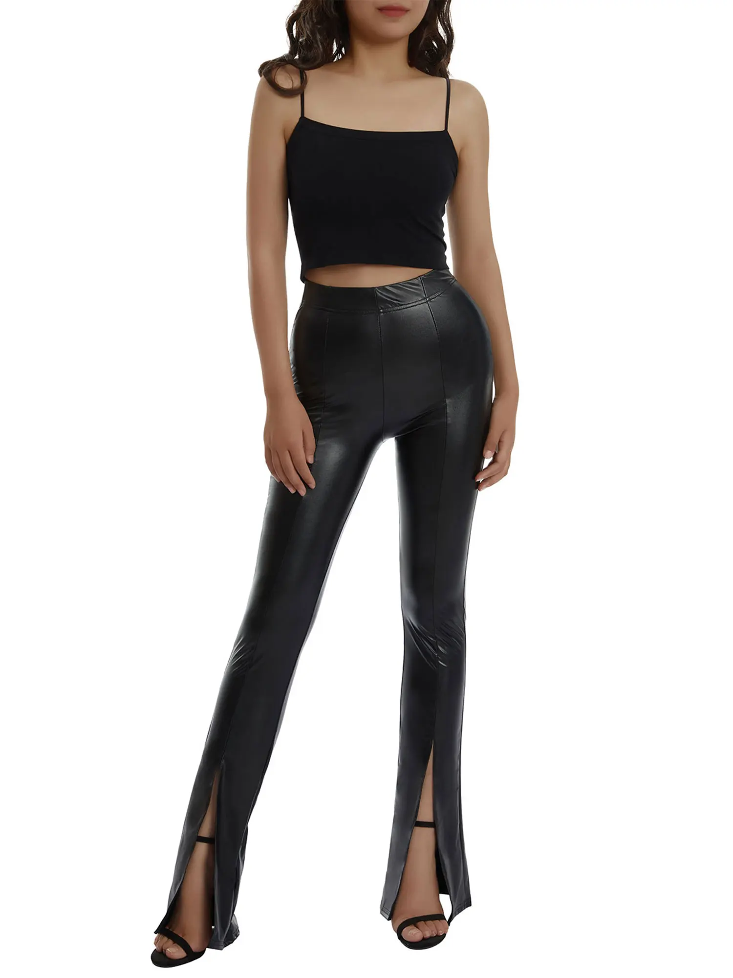 Split Hem PU Leather Pants|Pants 