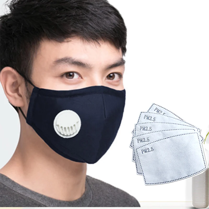 

Resuable Black Face Mask Washable Mask with pm 2.5 filter Anti dust proof Flu Facemask 1pcs Dust Mask + 5Pcs PM2.5 Filter paper