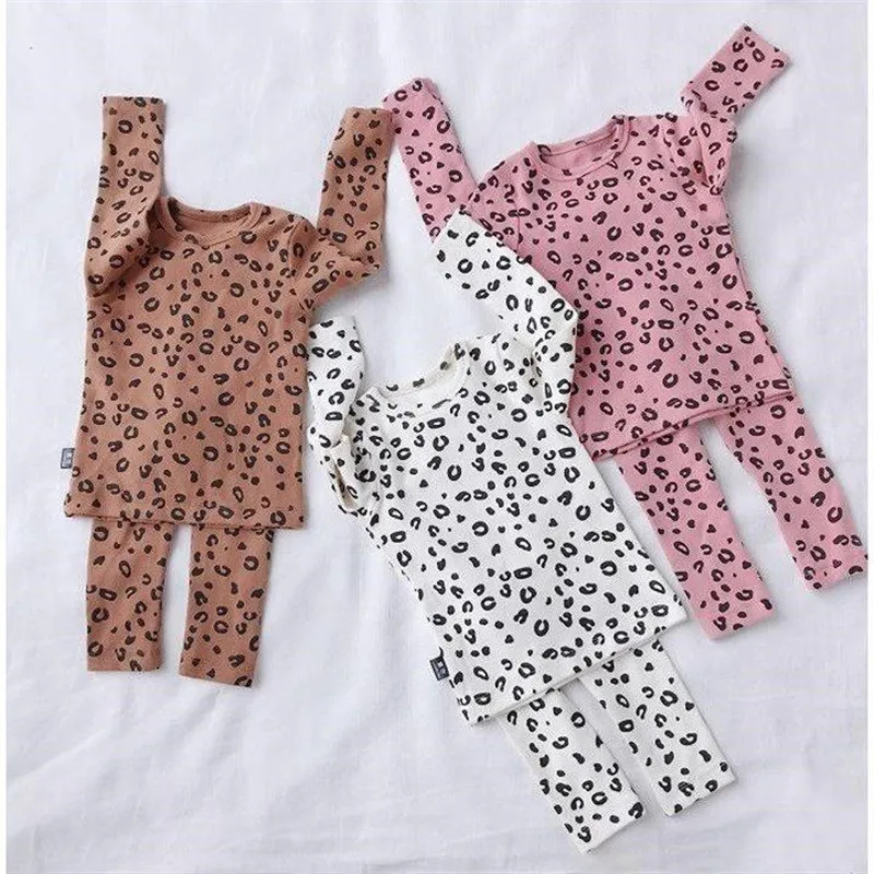 

2019 Autumn Winter Kids Pajamas Set Baby Boys Girls Cotton Tracksuit Children Print Leopard Homewear Sleepsuit for Toddler Girls