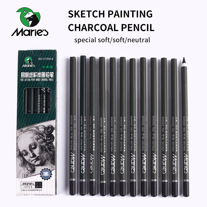 

Marie's 12Pcs Charcoal Pencil For Sketch Painting Pencils Drawing Lapiz Set Stationery School Art Supplies Pencils for Students