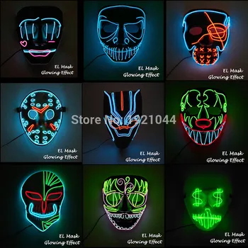 

New Styles EL Wire Glowing Mask Party Mask LED Neon Light up Neon Mask For Halloween Party Scary Party Them Cosplay Decor