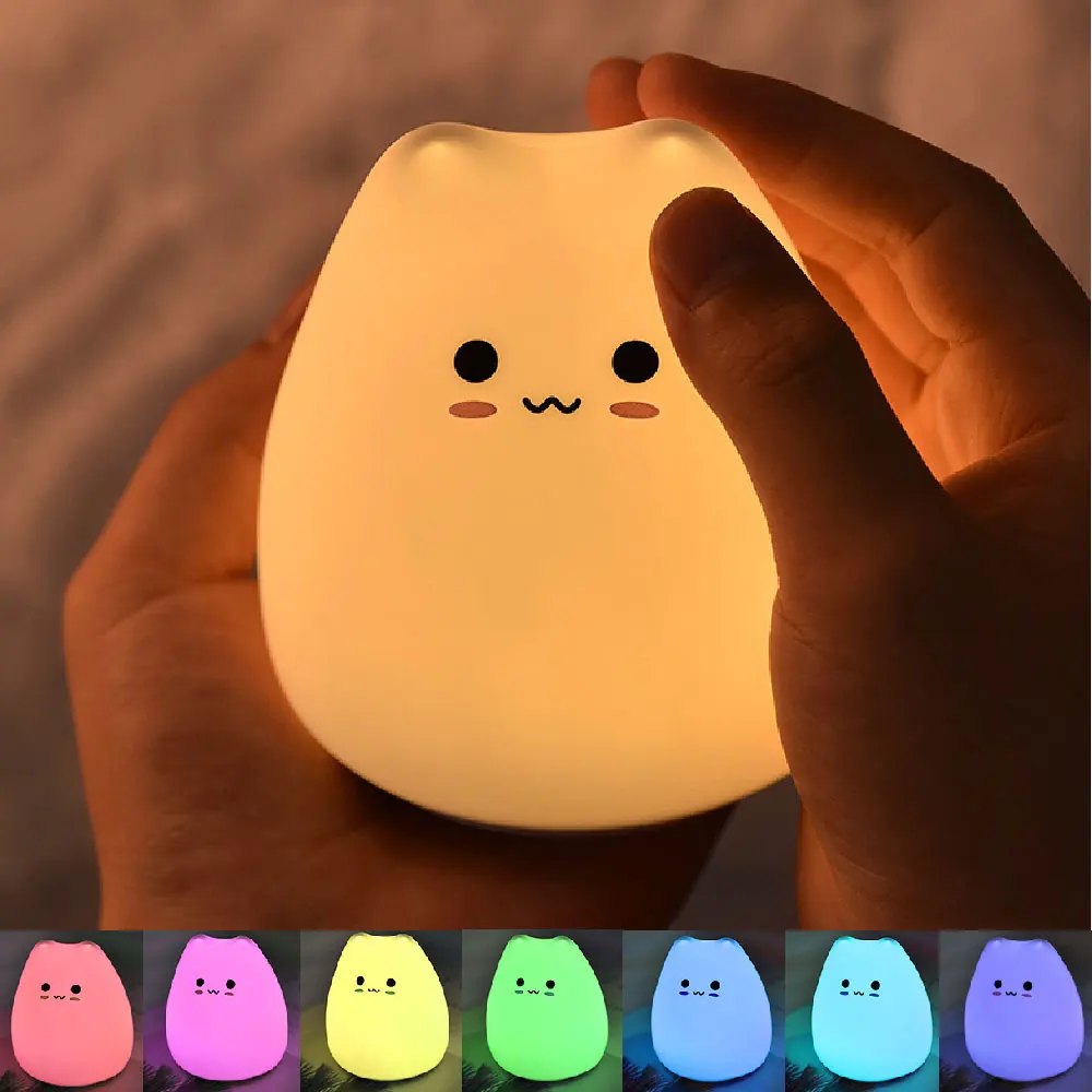

Cute Cat Silicone Night Light Touch Sensor LED Night Lamp Children’s Holiday Gift Creative Bedroom Desktop Decoration Light