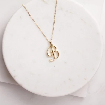

Simple Cursive B Initial Monogram Necklace Letter B Clavicle Charm Jewelry for Personal Gift