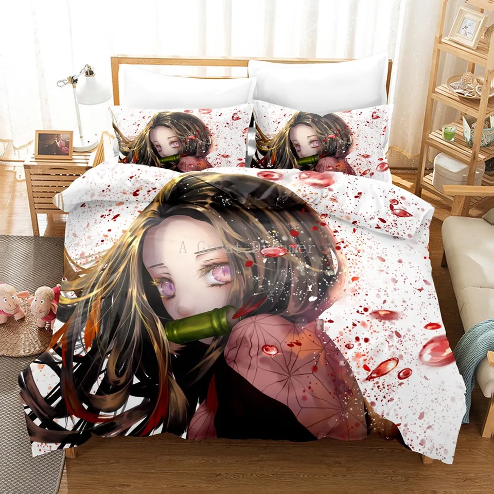 Conjunto de cama caçador de demônios 3D anime jogo de cama para cama de  casal queen size - 1 capa de edredom + 1/2 capa de almofada - Conjuntos de  capa de