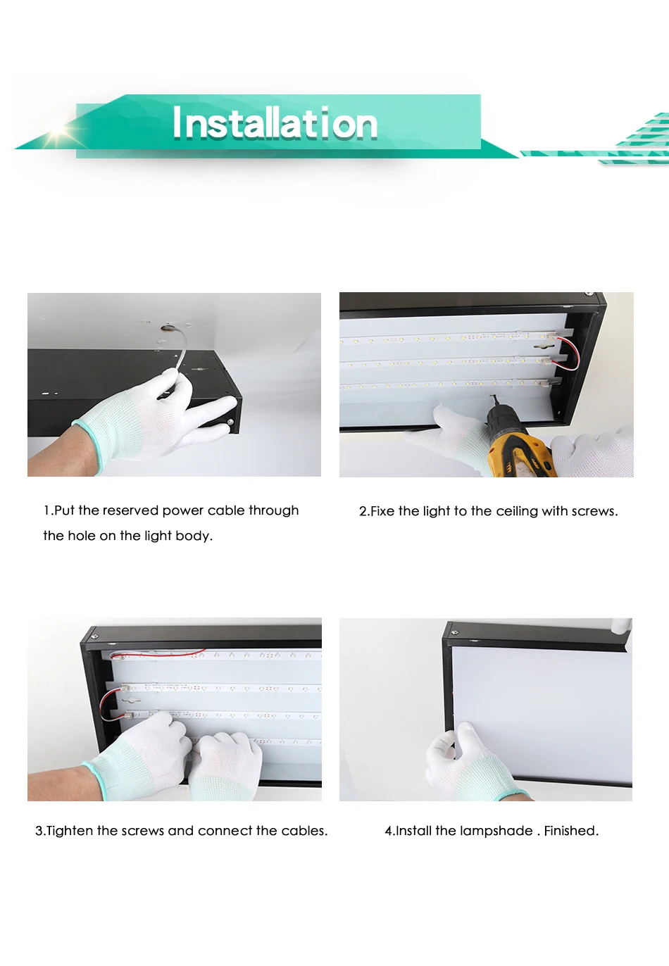 Modern LED Ceiling Light Lamp Lighting Fixture Rectangle Office Remote Bedroom Surface Mount Living Room Panel Control 110V 220V