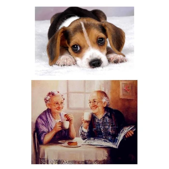 

2 Set Full 5D DIY Diamond Painting Embroidery Cross Stitch Rhinestone Painting Home Decor, 1Set Dog & 1 Set Couple Drinking Tea