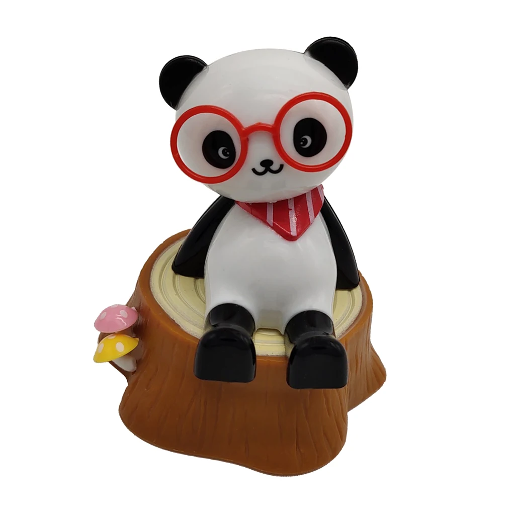 Solar Power Ornament Panda in Box Swinging Dancing Realistic Sculpture Toys 