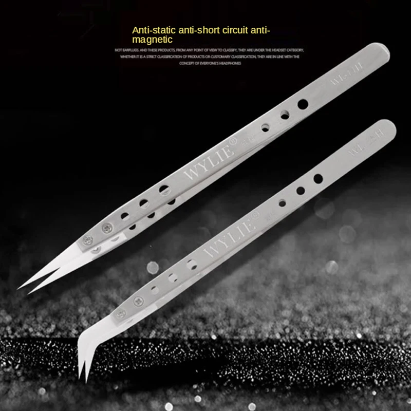 WYLIE ceramic tweezers hand-polished extra sharp, anti-static, strong corrosion resistance, fingerprint flying line tweezers