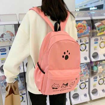 

Cute Canvas Backpack Women's Waterproof Bagpack Youth Girl School Bag Student Bookbag Cartoon Pattern Casual Backpack Travelbags