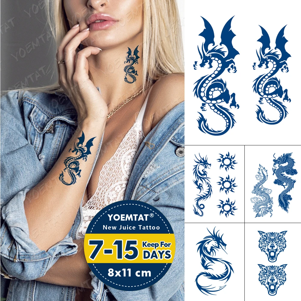 

Juice Ink Lasting Waterproof Temporary Tattoo Sticker Sun Dragon Totem Tattoos Wolf Maori Body Art Arm Fake Tatoo Women Men