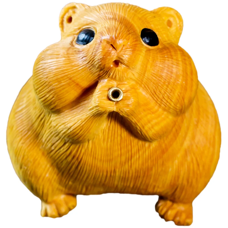 XS236 8.5CM Hand Carved Boxwood Carving Figurine Rat Statue Home Decor