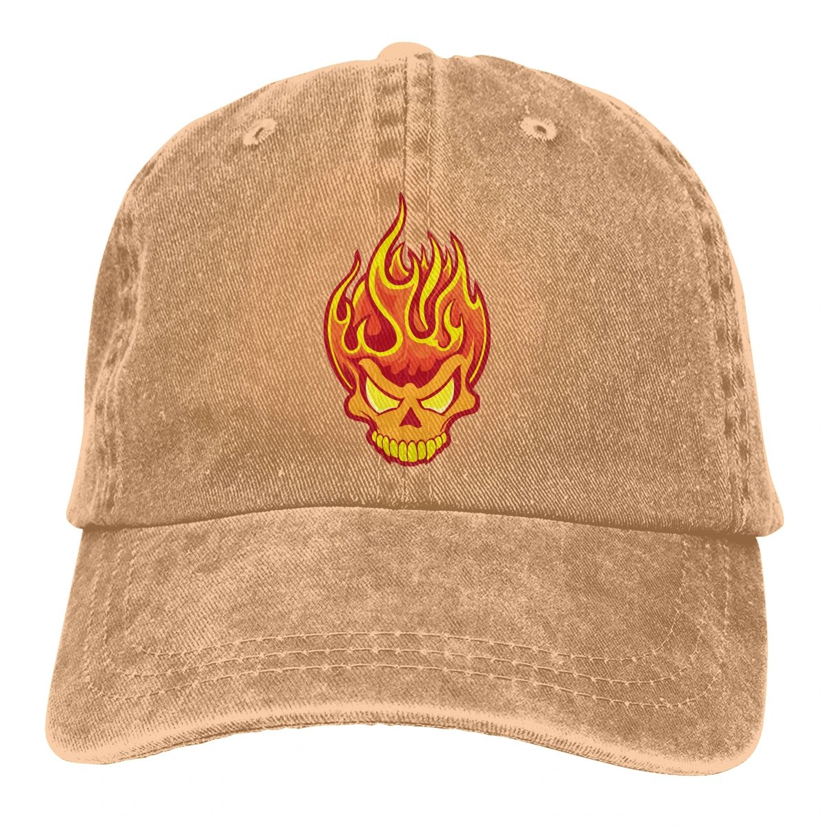 Горящий череп Casquette черный унисекс Мужские Женские джинсовые бейсболка с ремешком кепки Регулируемый Гольф папа шляпа - Цвет: Хаки