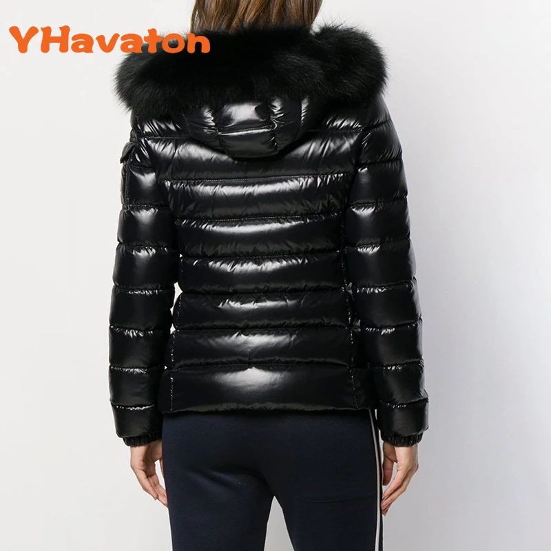 Chaqueta de plumón negro para mujer, Parkas cálidas de piel grande a la moda, abrigo de talla grande para invierno