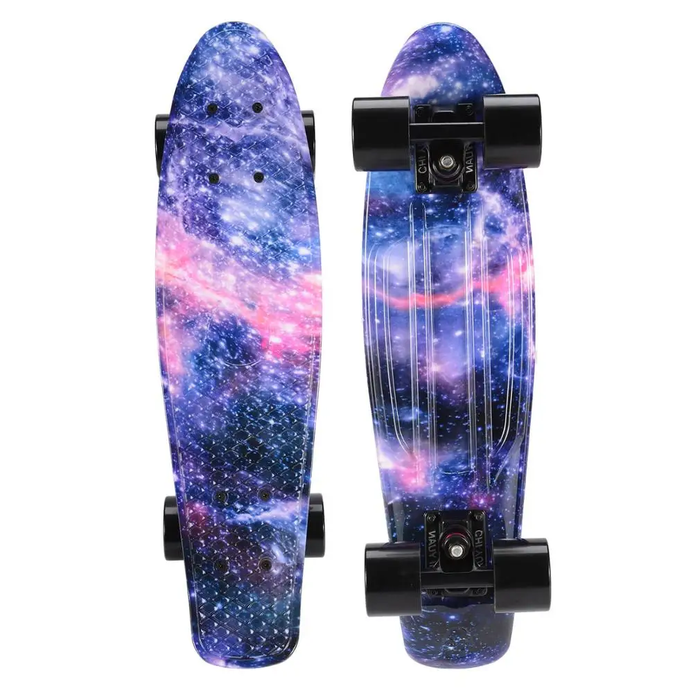 22 "Cruiser Skateboard Galaxy Mini Plastic Skate Board Retro Penny Board Graphic Printed Pink Floral
