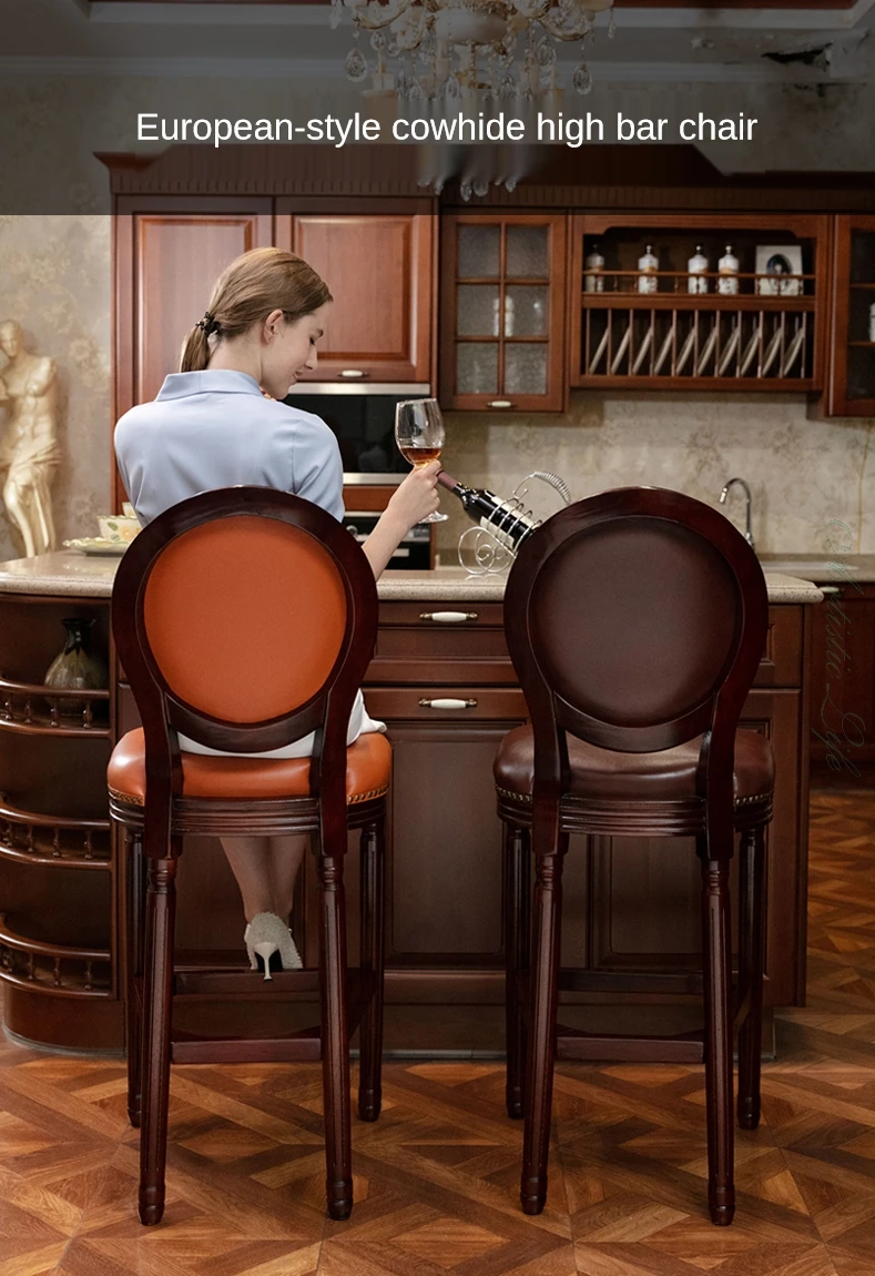 Tabouret De Bar Americain Retro En Cuir De Vache Avec Dossier En Bois Massif Chaise De Bar 65 75cm Livraison Gratuite Aliexpress