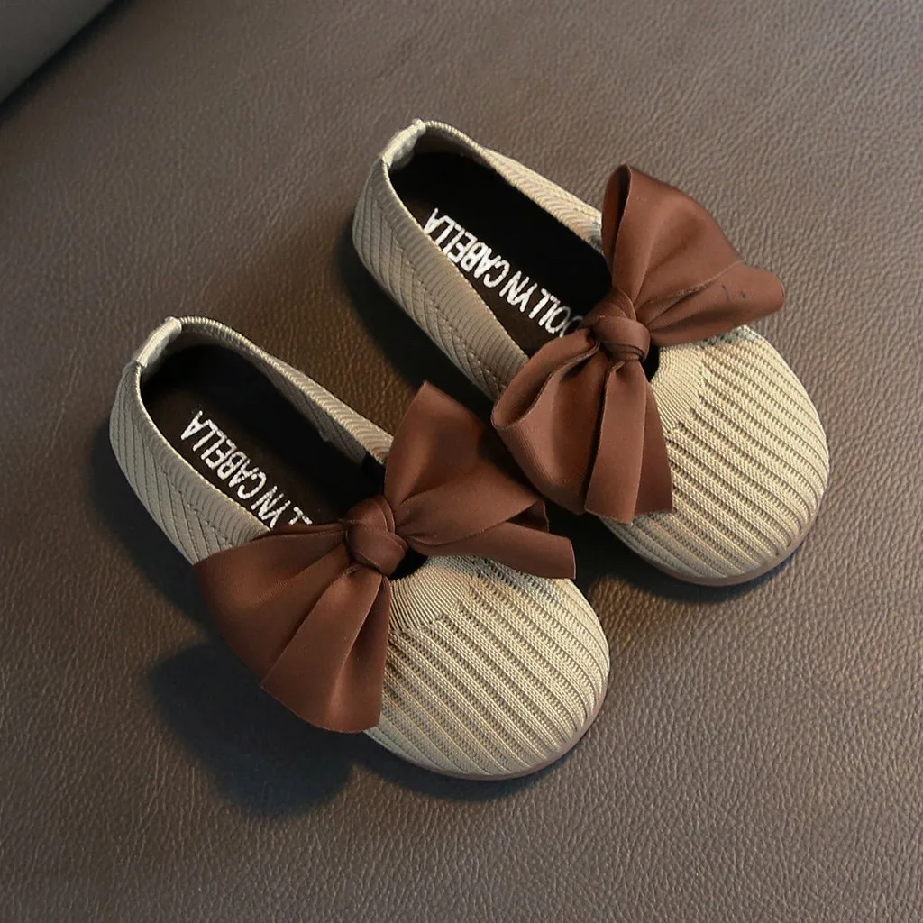 Обувь для маленьких девочек; повседневная обувь с украшением в виде банта; обувь принцессы на нескользящей плоской подошве; очень мягкая и удобная обувь