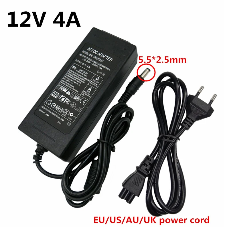 12 V 4A 100-240V адаптер переменного тока в постоянный 12 V 12 V 4A 4000mA адаптер питания зарядное устройство импульсный источник питания 12 V EU US UK AU штекер DC5.5mm