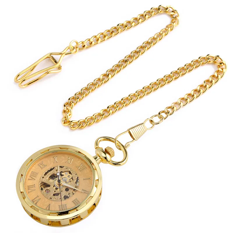 Antique Vintage Roman Numerals Dial Unisex Handwinding Mechanical Pocket Watch Luminous Hands Pendant Chain Roman Number Gift