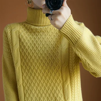 

Smpevrg winter thick 100% wool knitted sweater women sweater and pullover long sleeve turtleneck female pullover top pull femme