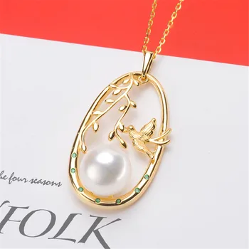 

S925 Sterling Silver Flash Design Pearl Pendant Holder Women DIY Pearl Pendant Components Silver Gold Color