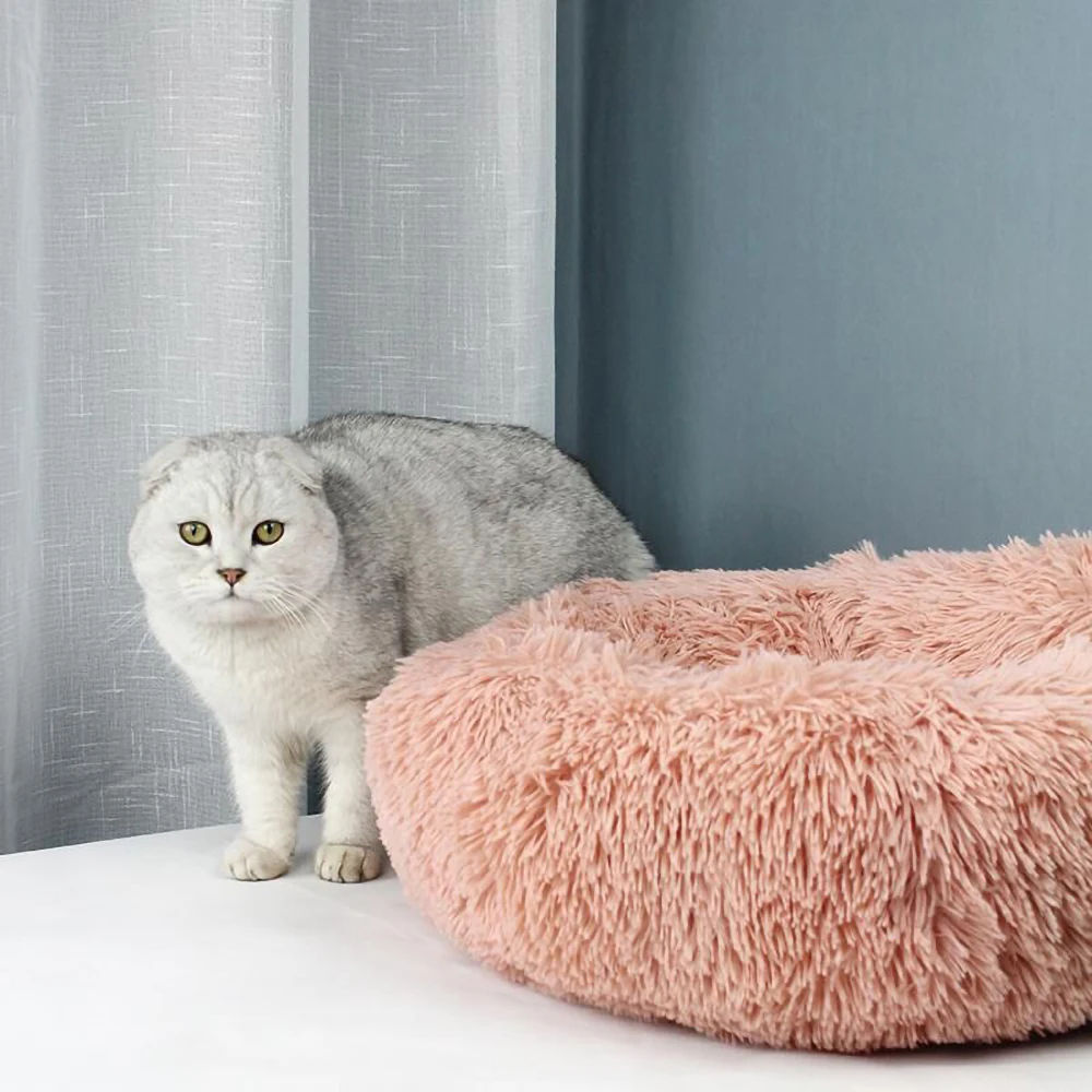 Long Plush Cat House Cat bed Cat Winter Warm Round Sleeping Bag Beds for cats dogs Kennel Dog Bed Puppy Cushion Mat Supplies