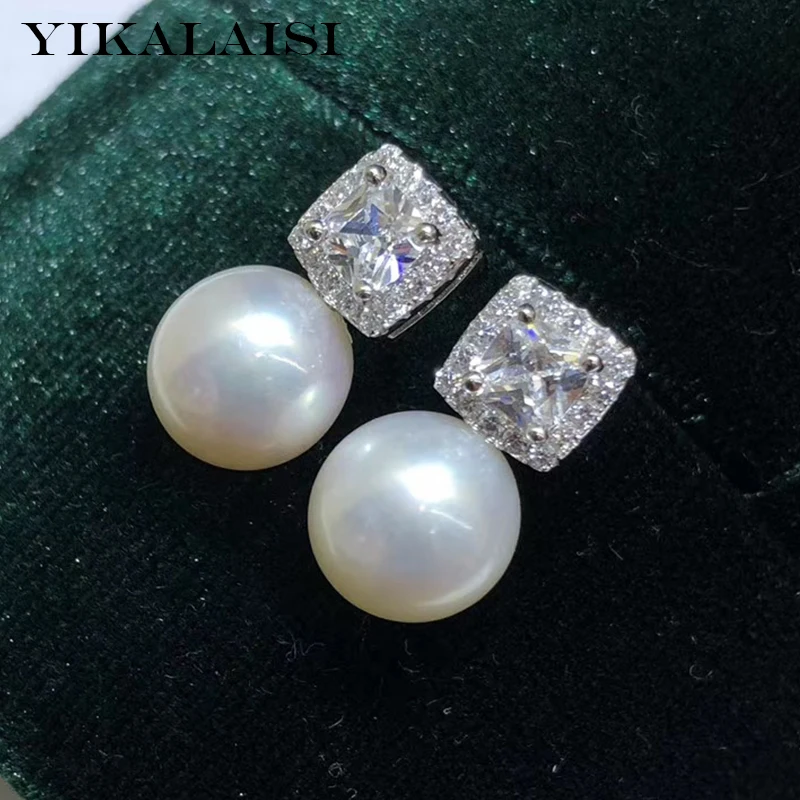 

YIKALAISI 925 Sterling Silver Jewelry Pearl Earrings Round Natural Pearl jewelry 8-9mm stud Earrings For Women wholesale