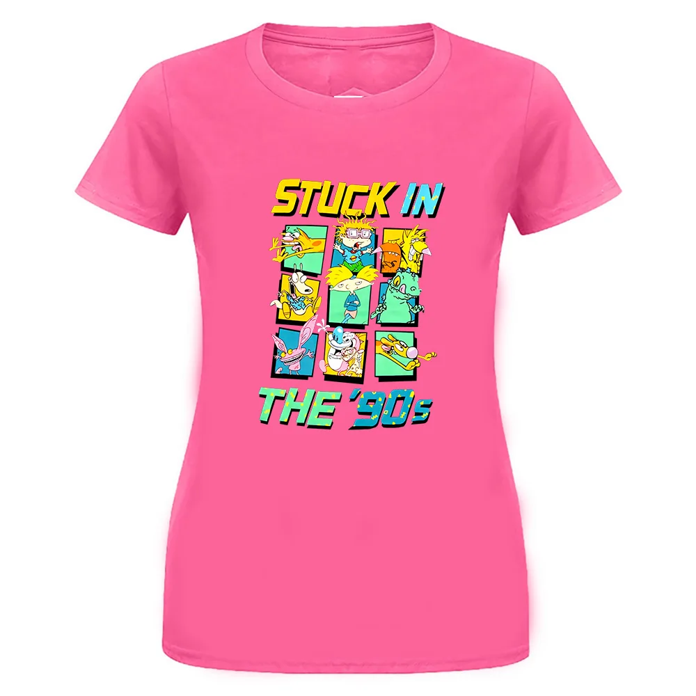 women pink Nickelodeon Stuck в 90S Футболка Хизер уголь мультфильм ТВ персонажи Футболка Пользовательские Графические футболки - Цвет: women pink