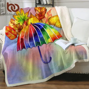 

BeddingOutlet Watercolor Linen Blanket Rainbow Umbrella Furry Blanket Colorful Custom Blanket Autumn Leaves Bedding Cobertor