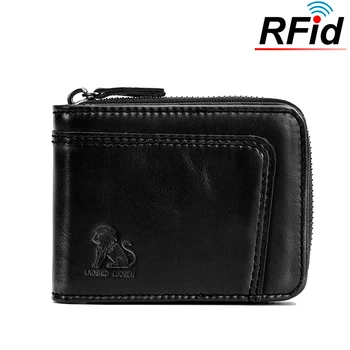 

Genuine leather men's RFid short wallet first layer Cowhide Security zipper anti-theft wallet coin purse driving license wallet