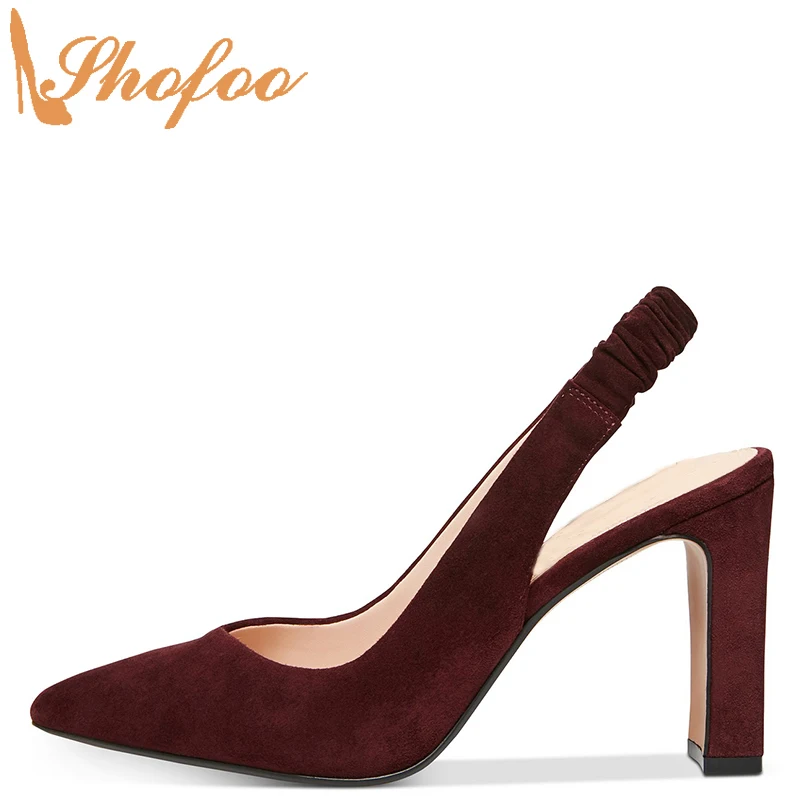 burgundy block heels