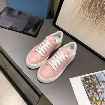 

Woman Leather Sneakers Shallow Pink Genuine Leather Thick Bottom Platform Low-cut Female Shoes Mixed Color White Casual 2020 New