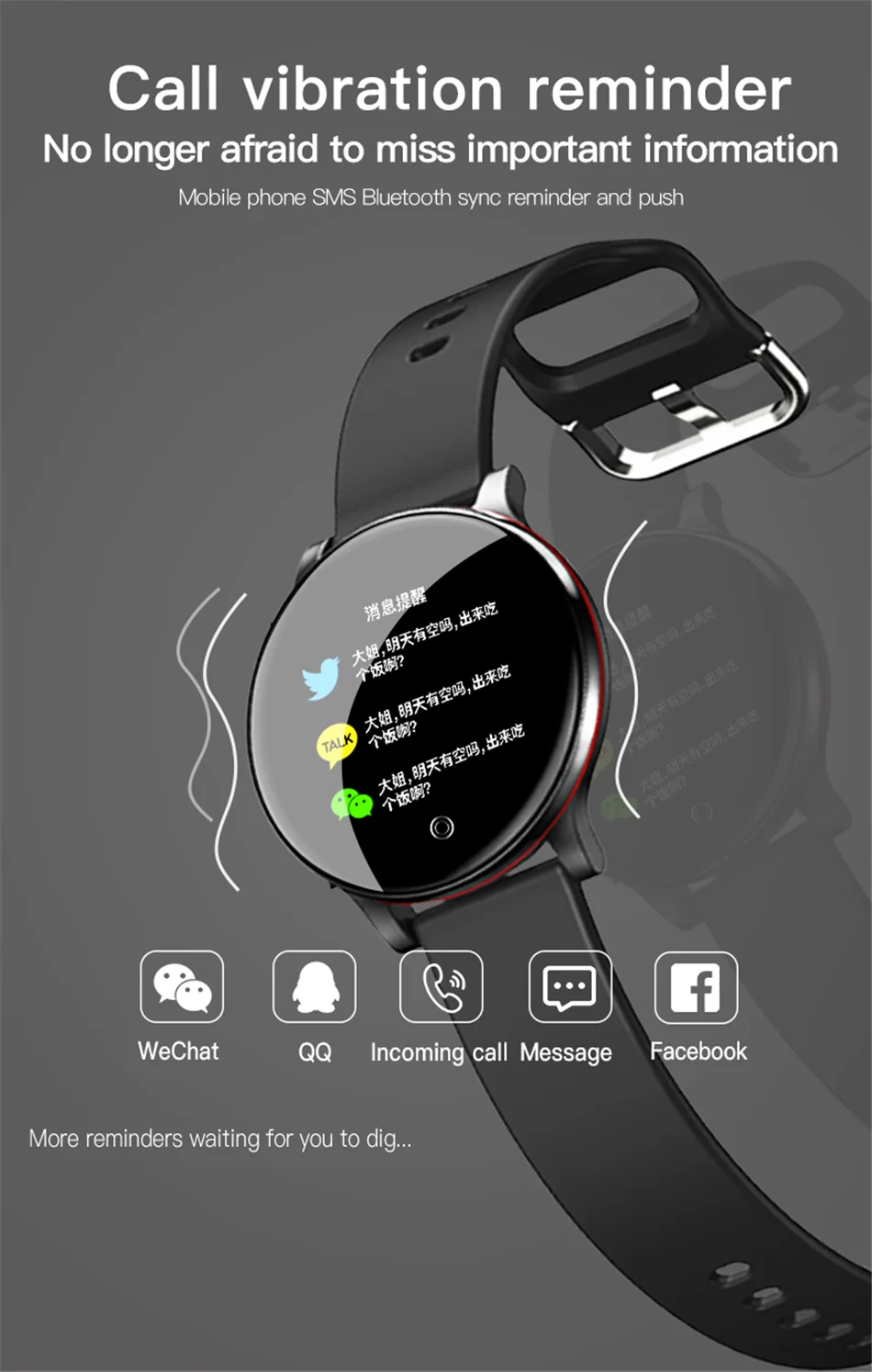Ottwn Smart Bracelet Full Touch Screen Heart Rate Blood Pressure Blood Itch Monitoring Waterproof ZL01 Smart Exercise Bracelet