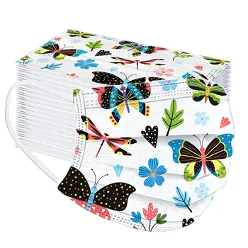 

100pcs Adult Mask Cartoon Butterfly Disposable Face Mask Print Mouth Cover Face Mask 3 Ply Ear Loop Breath Mask Mascarilla