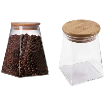 

2Pcs Square Glass Sealed Storage Jar Coffee Milk Powder Canned Grain Storage Tank Tea Candy Storage Tank - 750Ml & 350Ml