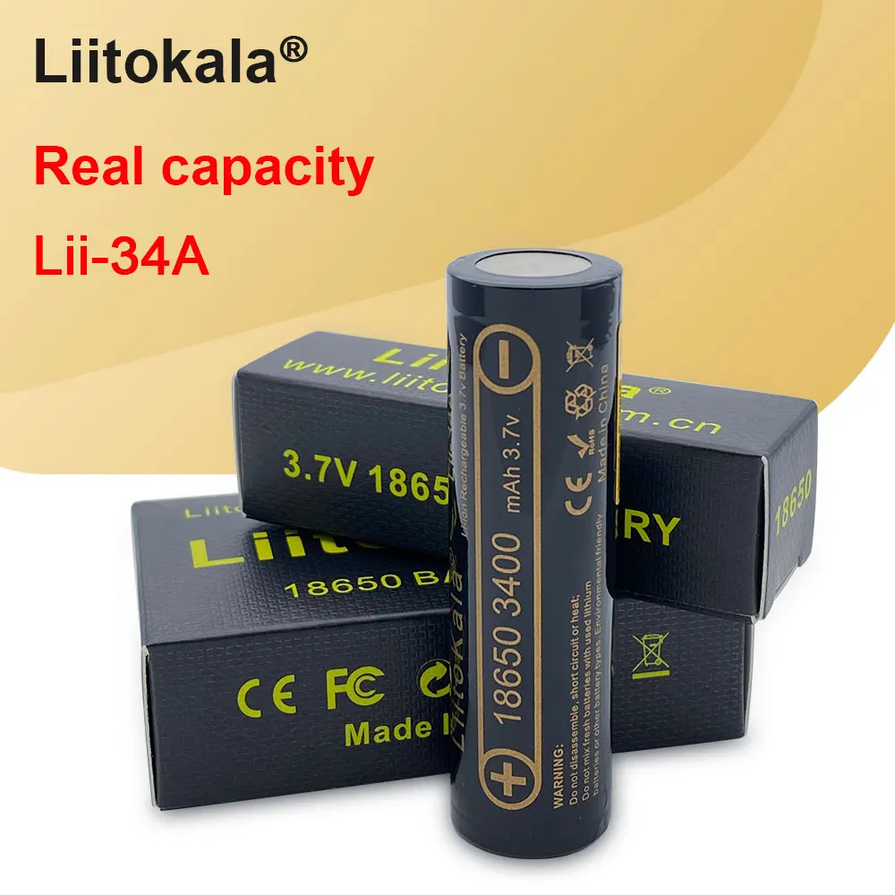 100% оригинальный новый аккумулятор liitokala Lii 34A для 3 7 в 18650 батарея 34a 3400 мАч