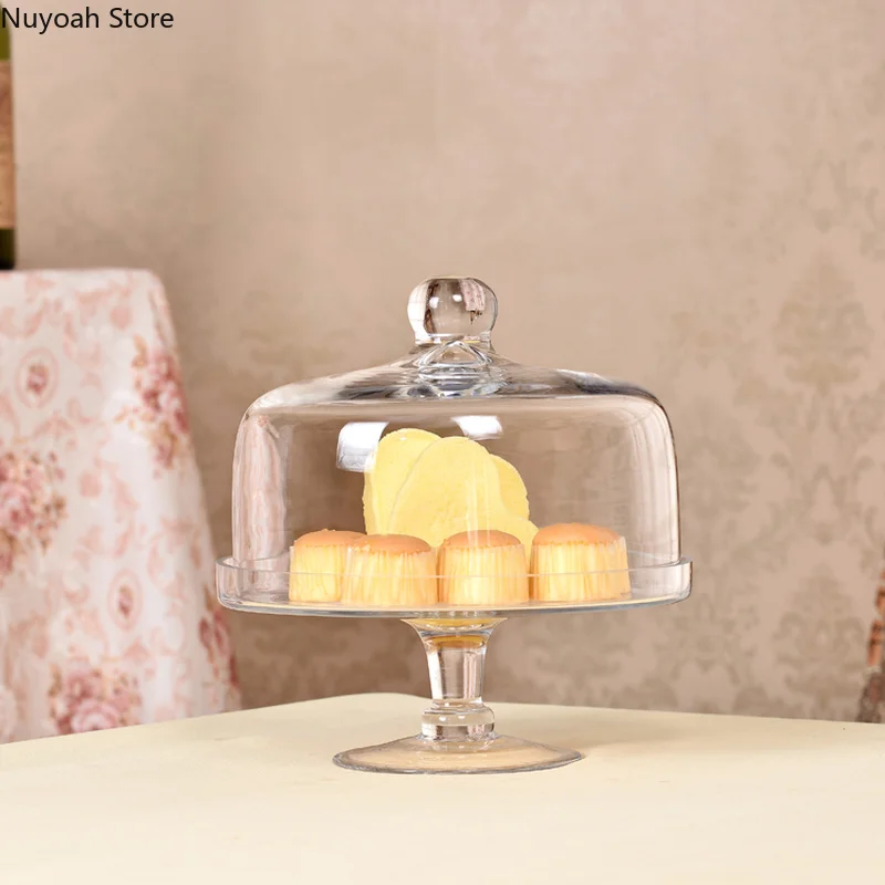 European-style Transparent Glass Cake Tray Household Tall Tray Glass Cover Cake Fruit Wedding Home Dessert Table Decoration