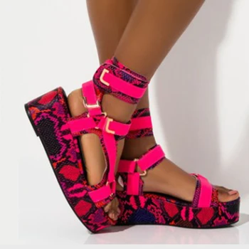

Rimocy Fashion Colorful Print Platform Sandals Women Summer 2020 Ankle Strap Gladiator Sandalias Woman Plus Size 43 Wedges Shoes