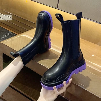 

2020 Winter Woman Ankle Boots Fashion Platform Boots Brand Designers Chunky Leather Ladies Shoes Slip On Gladiator Boots Women
