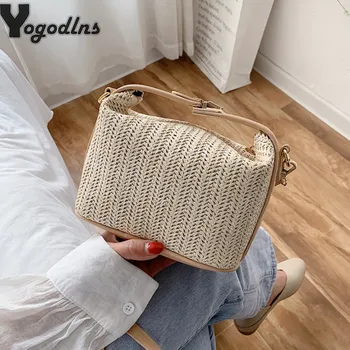 

Fashion Straw Woven Small Bag For Women Leisure Splice Portable Handbags Shoulder Bag Summer Holiday Beach Crossbody Bag Female