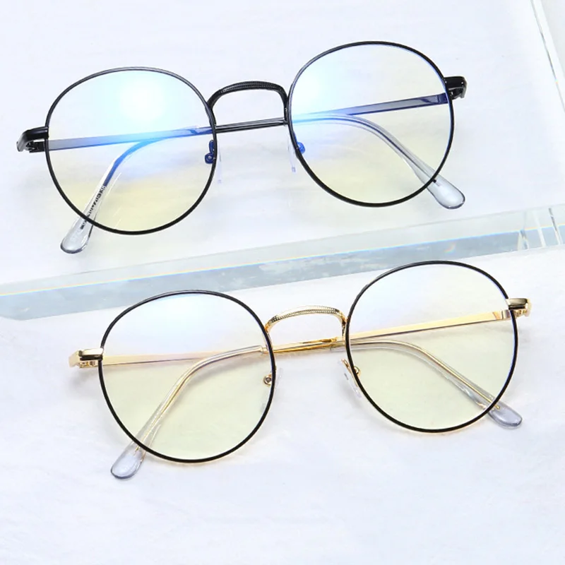 

Round Women Men Anti Blue Light Glasses Metal Computer Blocking blue Ray Eyewear Relieve Fatigue Myopia Frame Nerd Eyeglasses