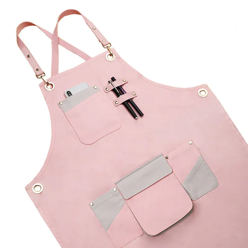 2019 Pink Canvas Apron for women Waitstaff Barista Bartender Baker Bistro Pastry Catering Florist Painter Artist Work Wear logo
