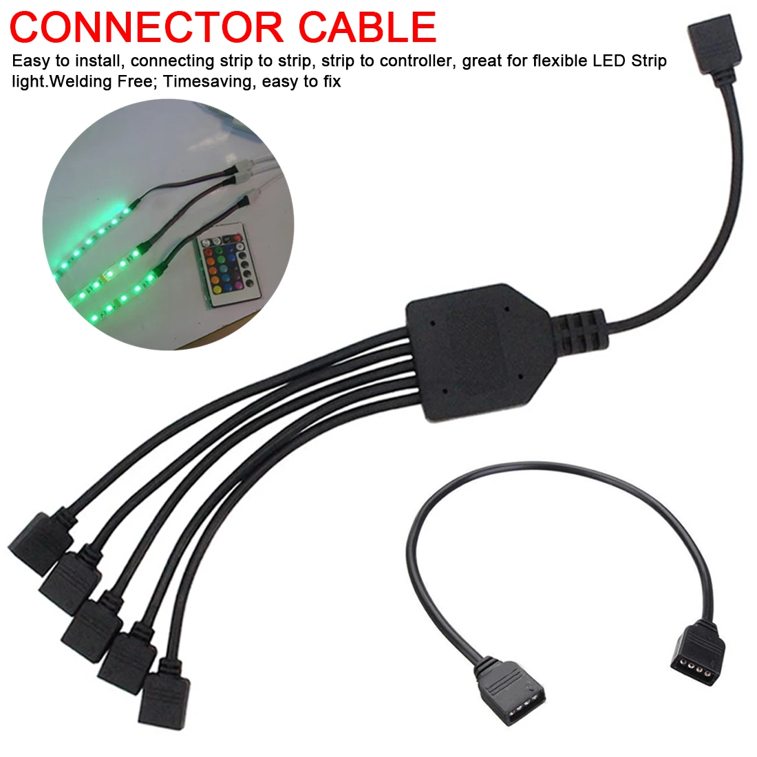 

4 Pin RGB Connector Cable 1 to 1/5 Female to Female Splitter Connector Extension Cable for 3528 5050 RGB LED Strip Light
