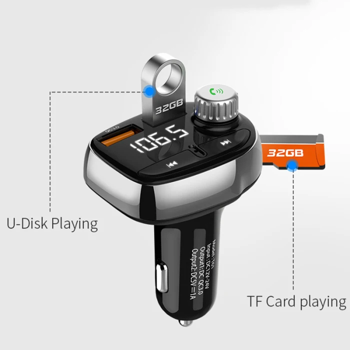 Автомобильное зарядное устройство Bluetooth MP3-плеер FM Музыкальный Радио беспроводной Hands-free Dual USB NK-Shopping