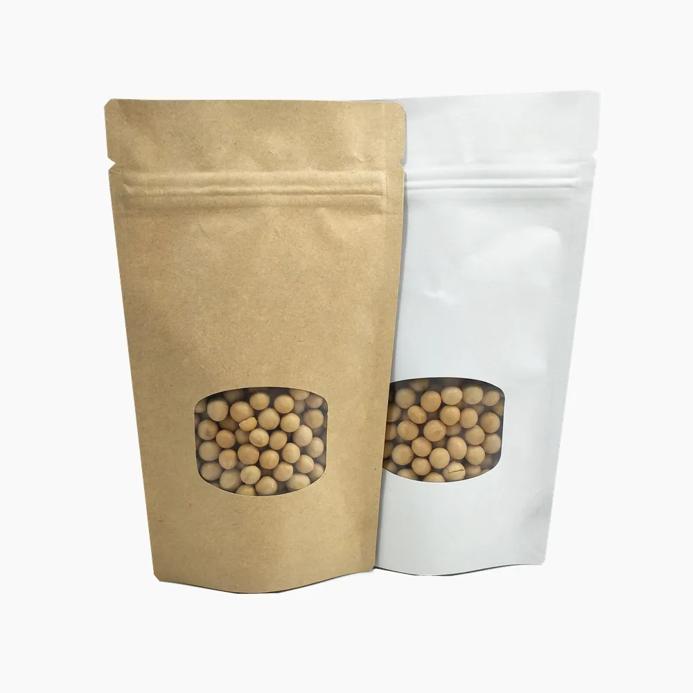 

Stand Up Reusable Zip Lock Food Bag with Plastic Window 50Pcs Kraft Paper Mylar Foil Samples Packing Pouch for Dried Flower Bean
